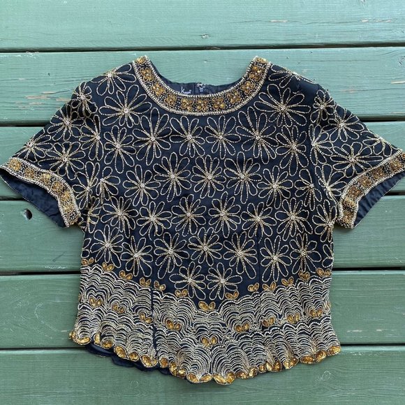 Vintage Black Beaded Shirt Size XL - Picture 1 of 6
